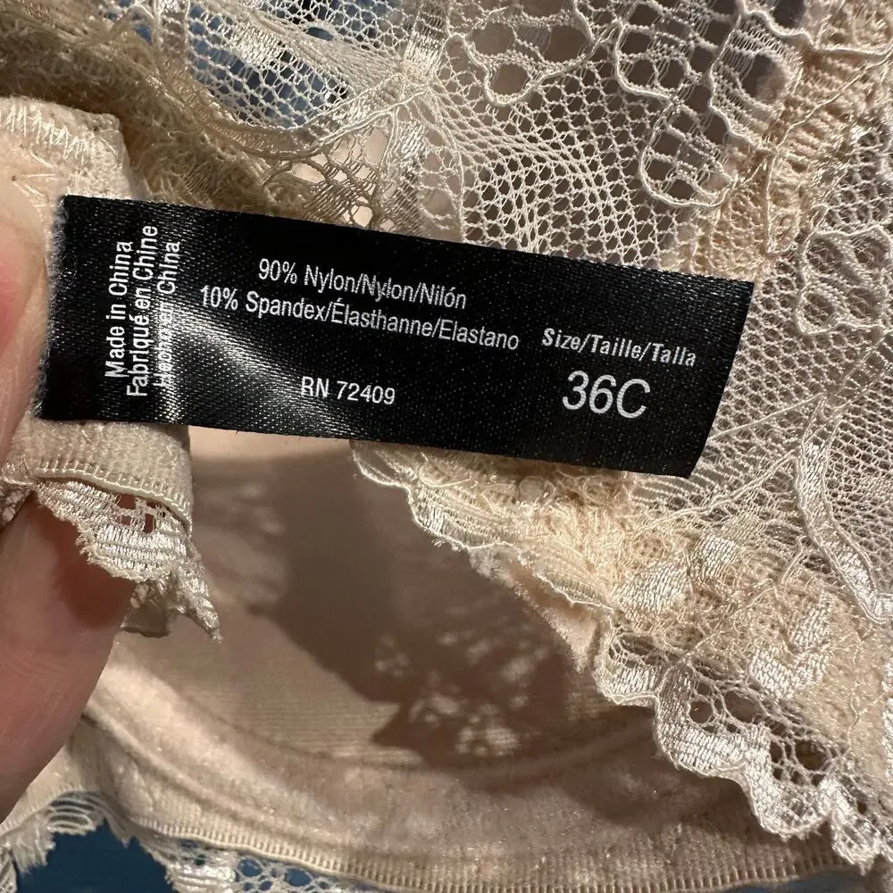 NWT Rene Rofe Size 36C Lingerie Lace Bra Nude Beige PushUp Adjustable Straps - Picture 6 of 6